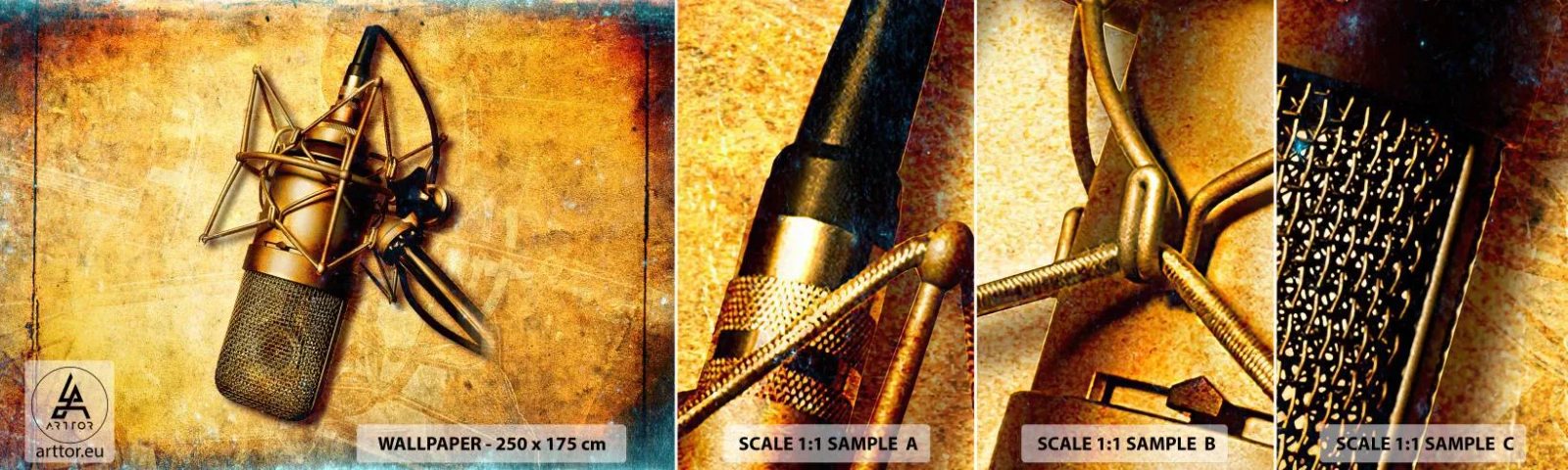 Échantillon De Papier Peint Standard Eco - Les années d'or de la radio - Microphone, Musique, Rétro - 100x30 cm