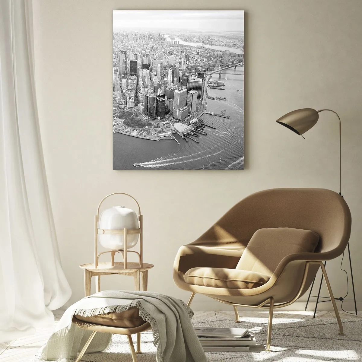 Impression sur verre - Image sur verre - Une vue plongeante sur la ville en noir et blanc - 50x70cm - Comment ne pas aimer ? - Décoration murale moderne pour le salon et la chambre ARTTOR