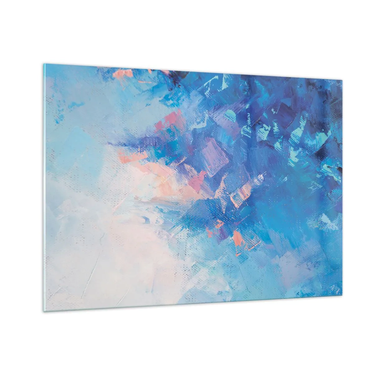 Impression sur verre - Image sur verre - Paysage d'hiver abstrait avec des bleus froids et des teintes roses douces - 100x70cm - Abstraction hivernale - Décoration murale moderne pour le salon et la chambre ARTTOR