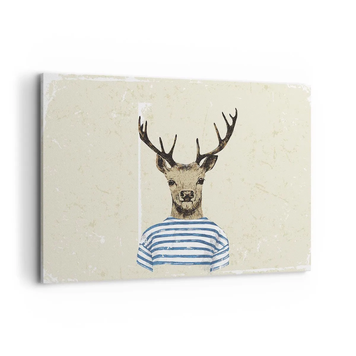 Impression sur toile - Image sur toile - Un cerf en chemise rayée sur un fond clair avec une texture délicate - 120x80cm - Parce que j'aime les chemises rayées - Décoration murale moderne pour le salon et la chambre ARTTOR