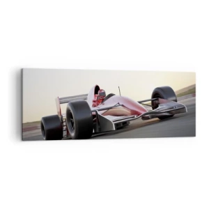Impression sur toile - Image sur toile - Une voiture de Formule 1 rouge sur une piste de course en conduisant - 140x50cm - Toujours gagnant - Décoration murale moderne pour le salon et la chambre ARTTOR