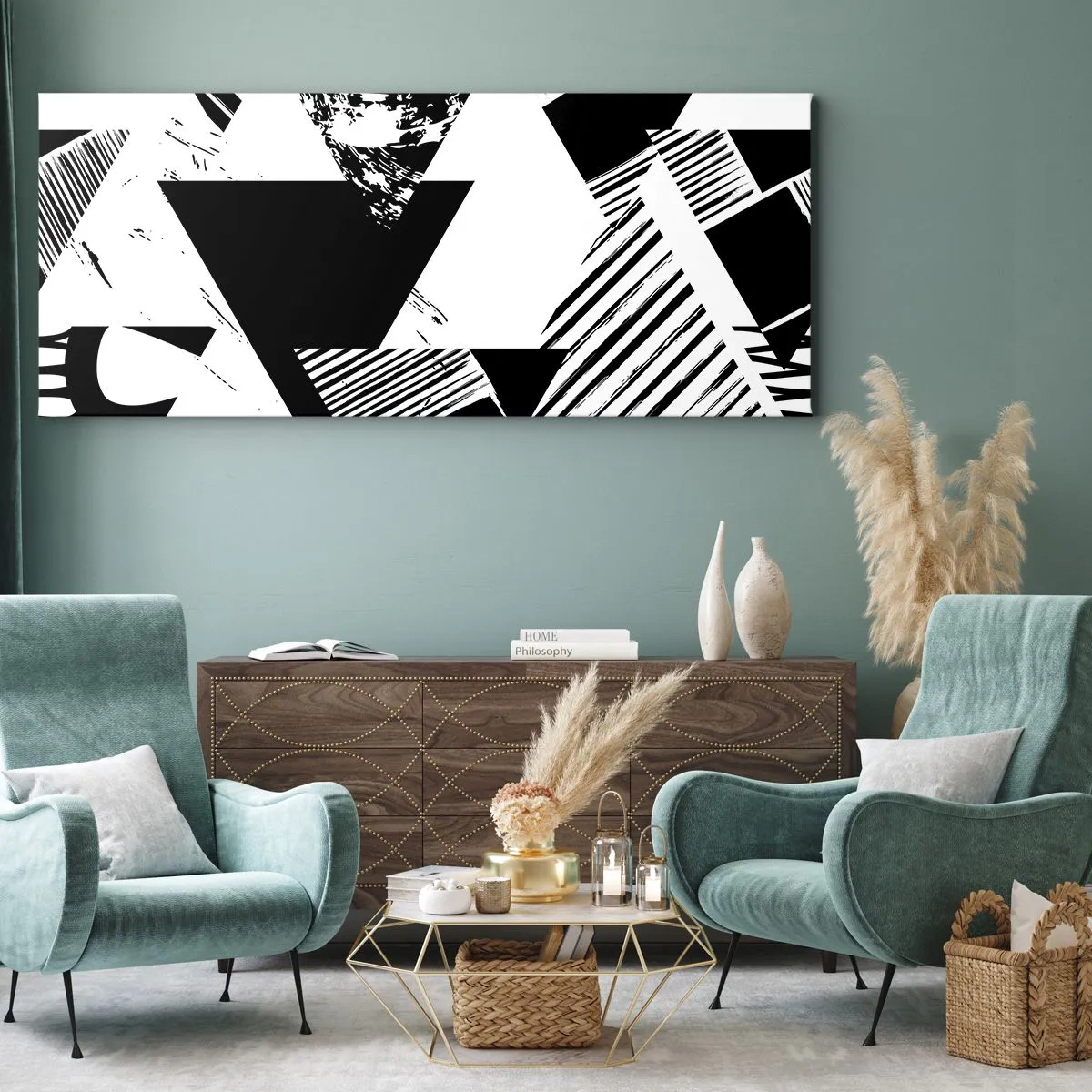 Impression sur toile - Image sur toile - Pluie de triangles - 90x30 cm