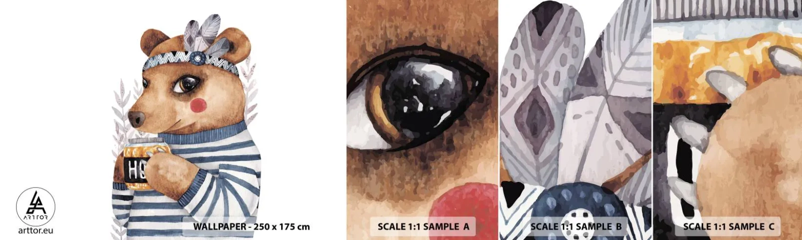 Échantillon de Papier Peint Autocollant Deluxe Sticker - Un nounours trop mignon - Abstraction, Pour les enfants, Ours - 100x30 cm