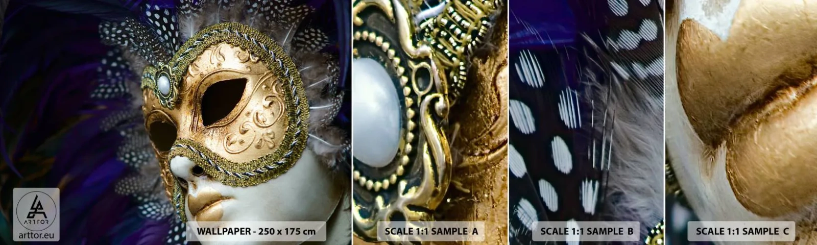 Échantillon De Papier Peint Standard Eco - Portrait vénitien en or - Capot, Morceau, Venise - 100x30 cm