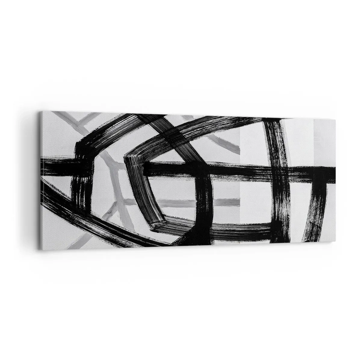 Impression sur toile - Image sur toile - Lignes abstraites noires et blanches se croisant sur un fond clair - 120x50cm - Profondeur du bâtiment - Décoration murale moderne pour le salon et la chambre ARTTOR