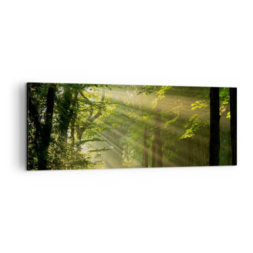 Impression sur toile - Image sur toile - Chemin forestier avec les rayons du soleil qui brillent à travers les arbres - 140x50cm - Moment de forêt - Décoration murale moderne pour le salon et la chambre ARTTOR