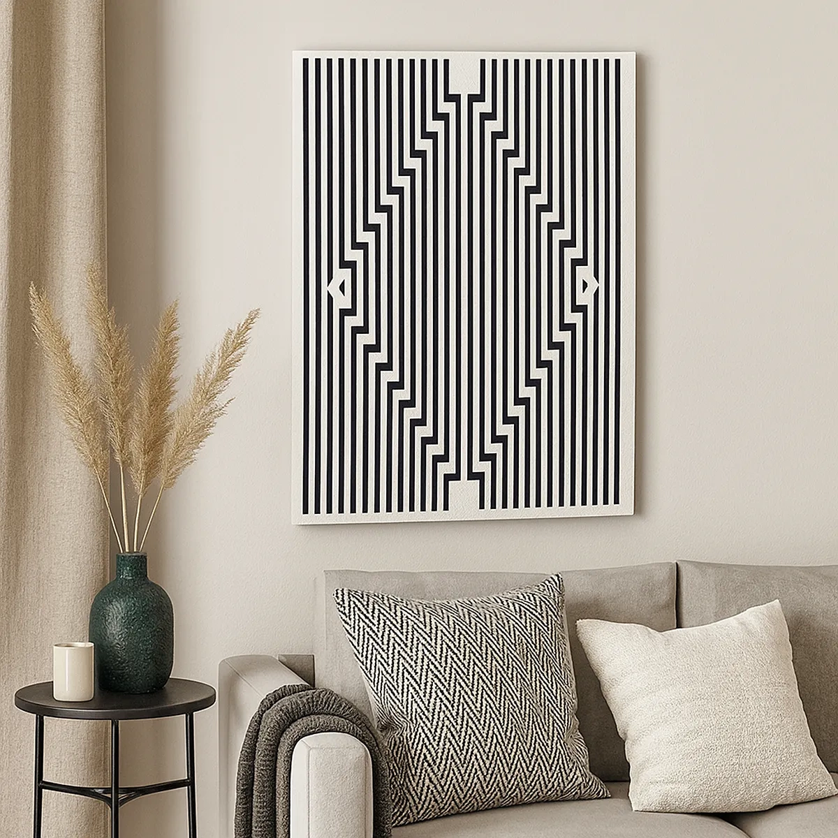 Impression sur toile - Image sur toile - Lignes noires et blanches créant un effet d'illusion géométrique - 50x70cm - Illusion géométrique - Décoration murale moderne pour le salon et la chambre ARTTOR