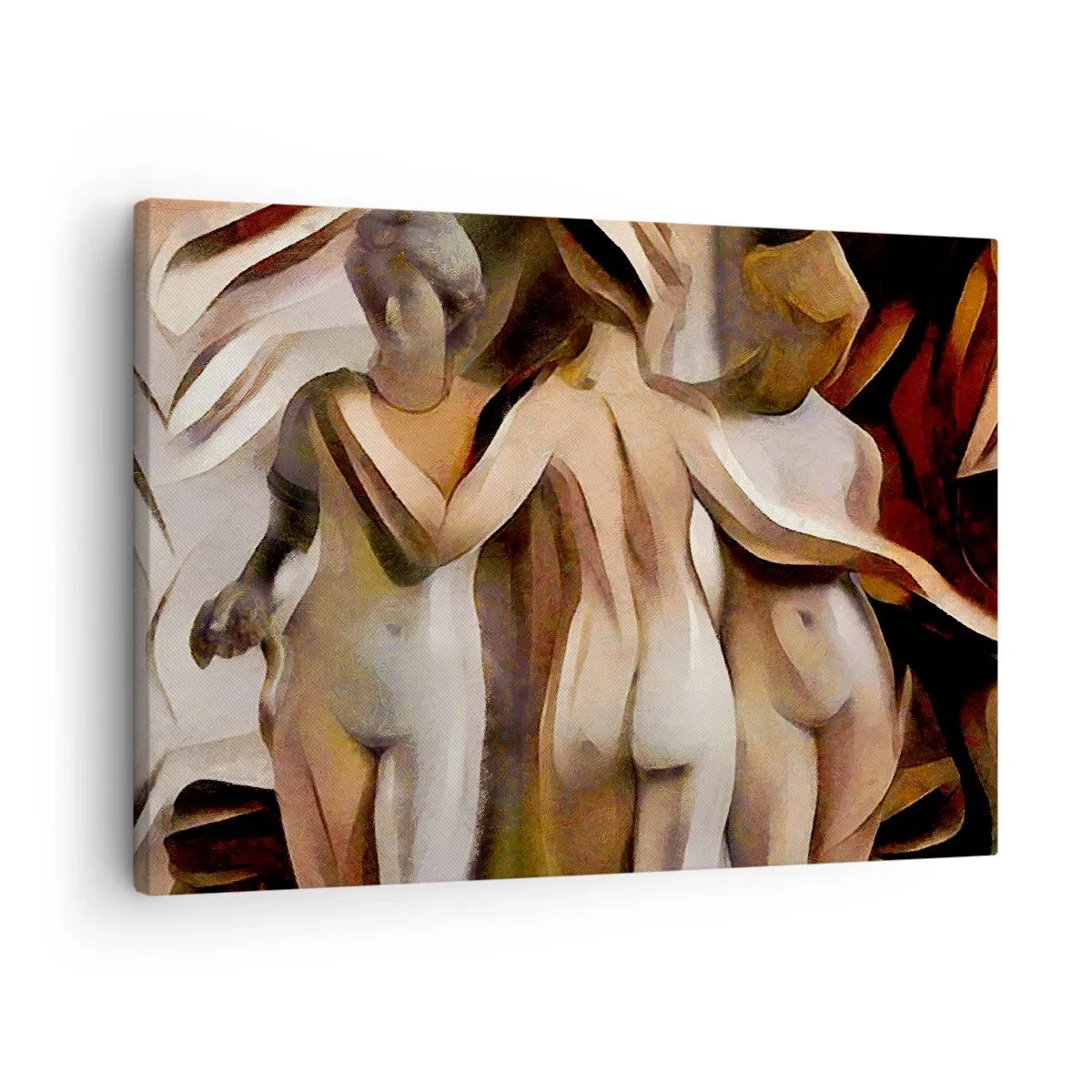 Impression sur toile - Image sur toile - Une scène abstraite avec trois personnages aux couleurs chaudes. - 70x50cm - Trois Grâces 2.0 - Décoration murale moderne pour le salon et la chambre ARTTOR