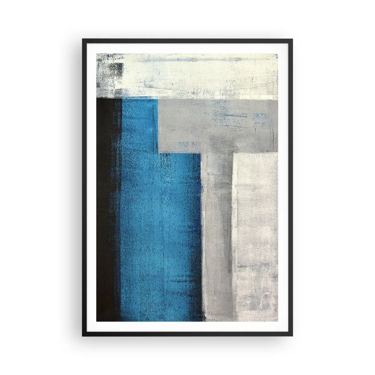 Affiche dans un cadre noir - Poster - Une composition poétique de gris et de bleu - 70x100 cm