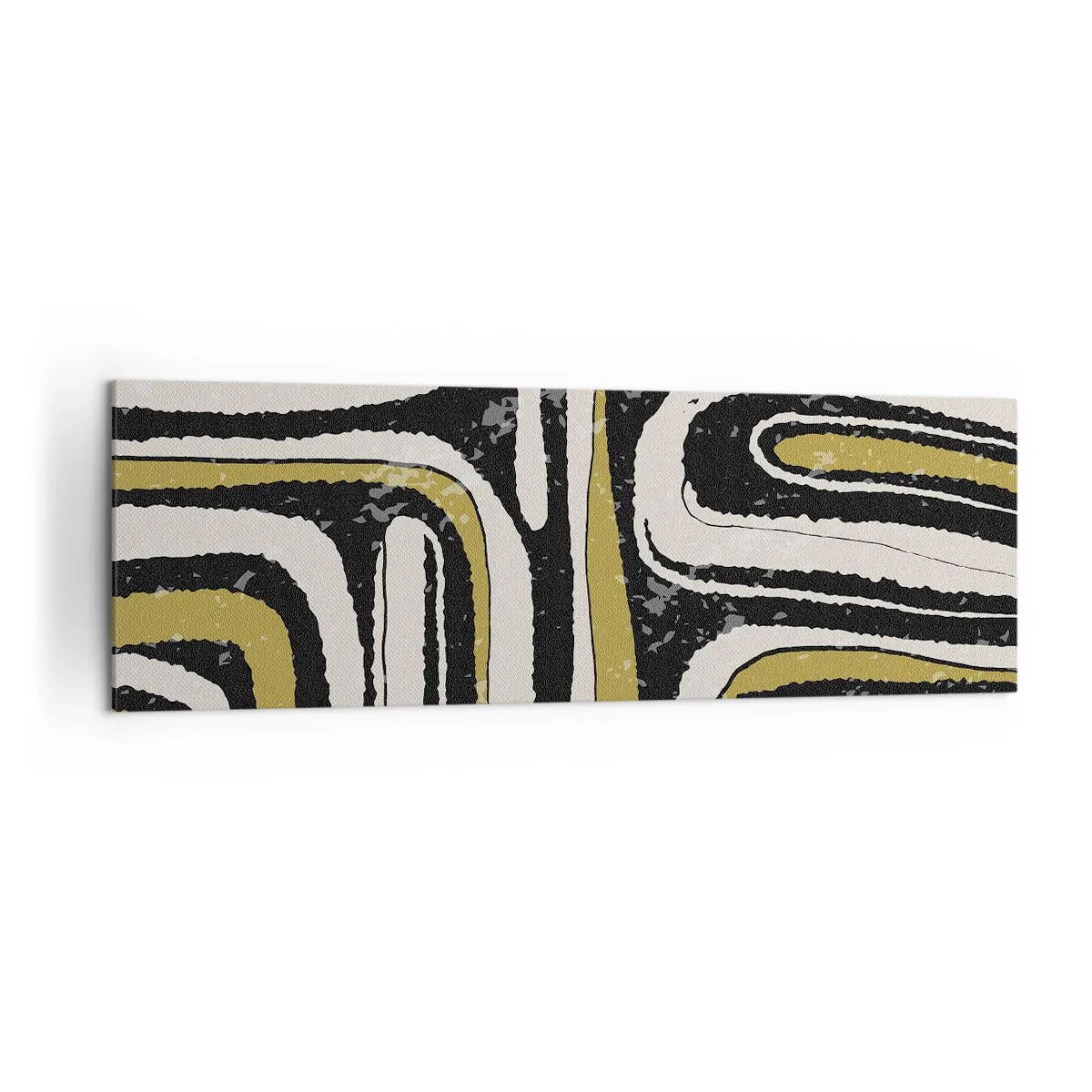 Impression sur toile - Image sur toile - Motif abstrait en noir, blanc et or - 160x50cm - Composition : routes et ruelles - Décoration murale moderne pour le salon et la chambre ARTTOR