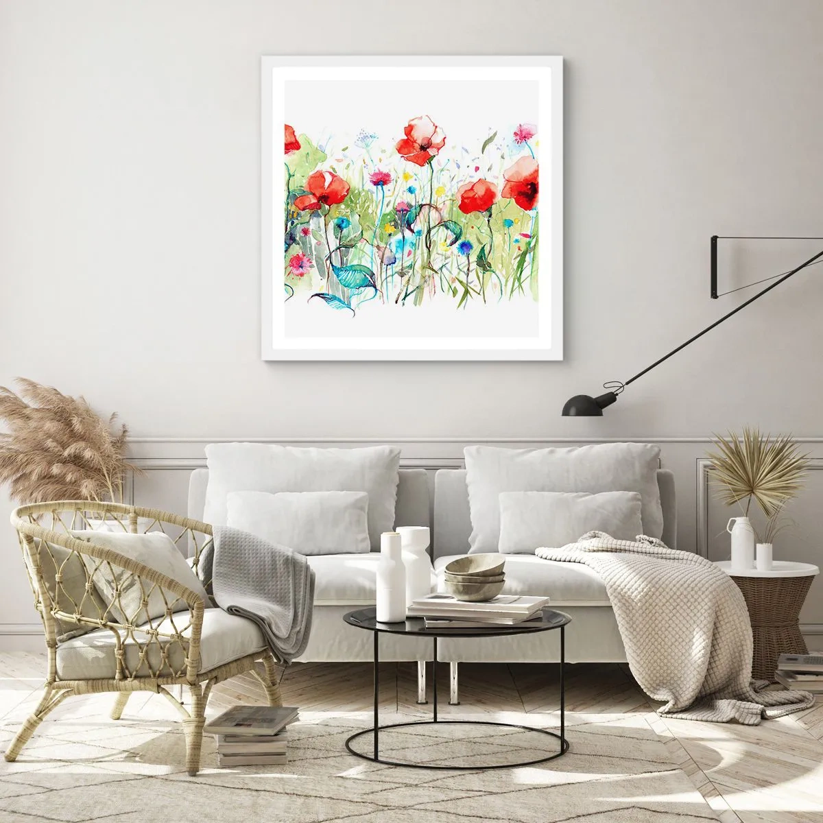Affiche dans un cadre blanc - Poster - Prairie de fleurs en mai - 60x60 cm
