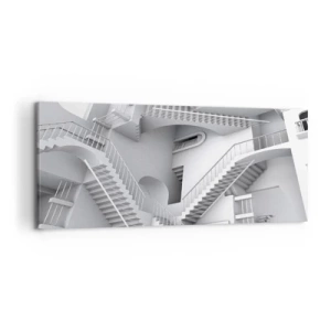 Impression sur toile - Image sur toile - Une composition abstraite d'escaliers dans un agencement spatial surréaliste - 120x50cm - Paradoxes spatiaux - Décoration murale moderne pour le salon et la chambre ARTTOR