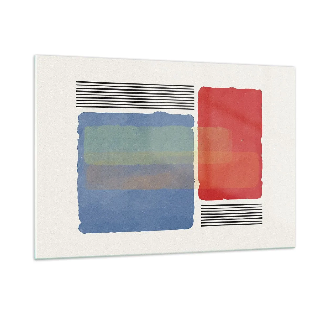 Impression sur verre - Image sur verre - Composition géométrique avec des rectangles rouges et bleus - 120x80cm - Esprit et lettre de la géométrie - Décoration murale moderne pour le salon et la chambre ARTTOR