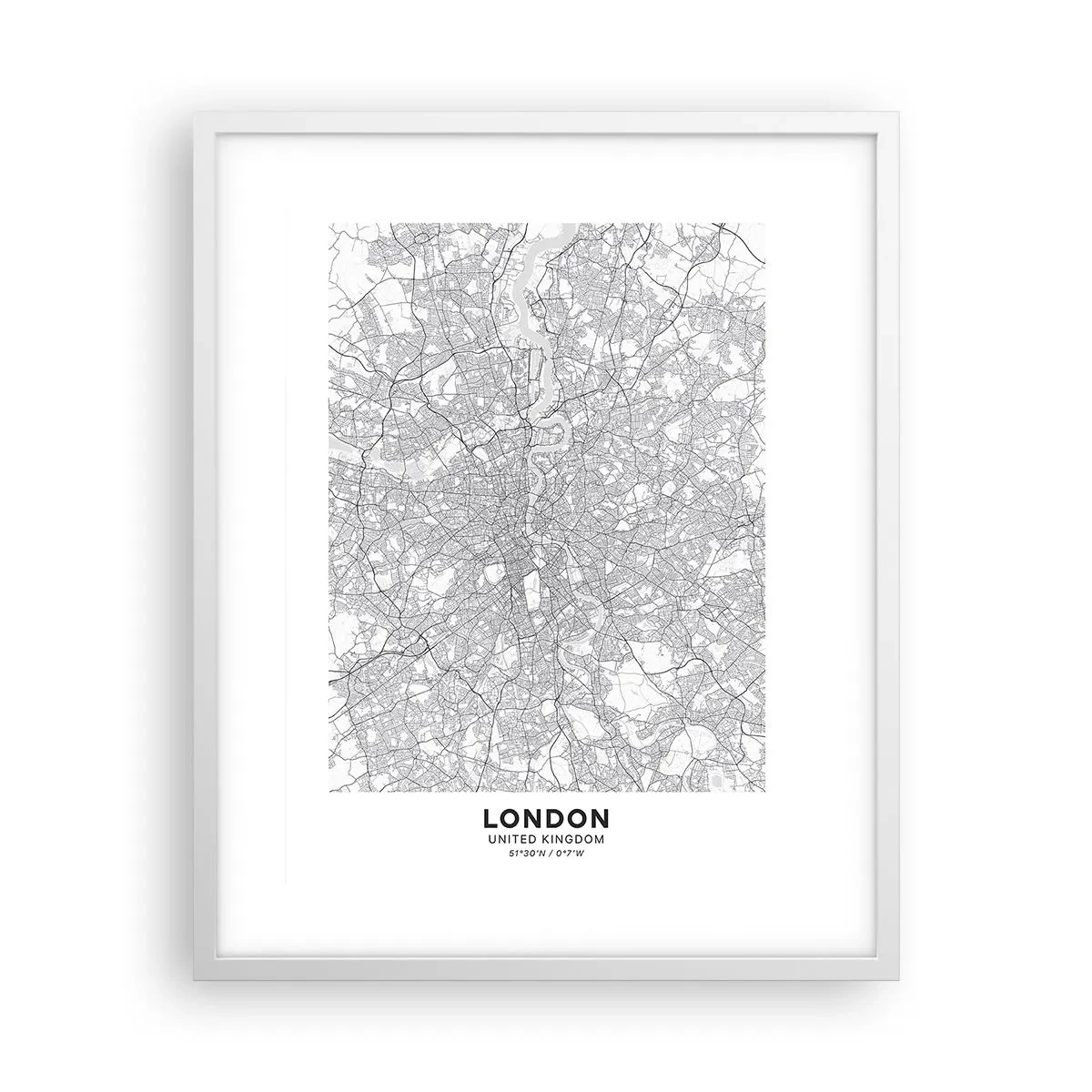 Affiche dans un cadre blanc - Poster - Carte du labyrinthe londonien - 40x50 cm