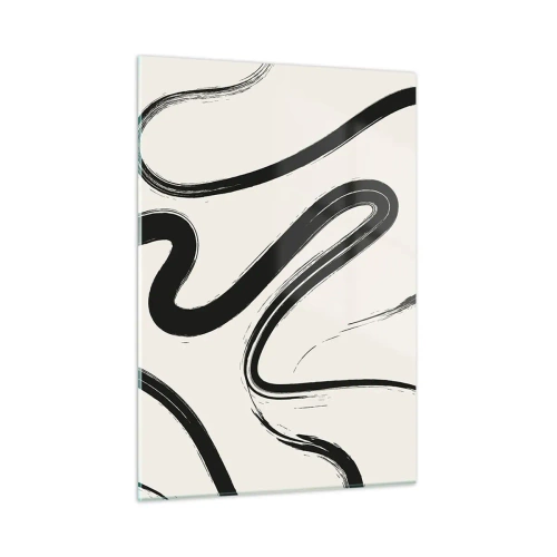 Impression sur verre - Image sur verre - Lignes noires dynamiques sur fond clair dans un style abstrait. - 50x70cm - Fantaisie en noir et blanc - Décoration murale moderne pour le salon et la chambre ARTTOR