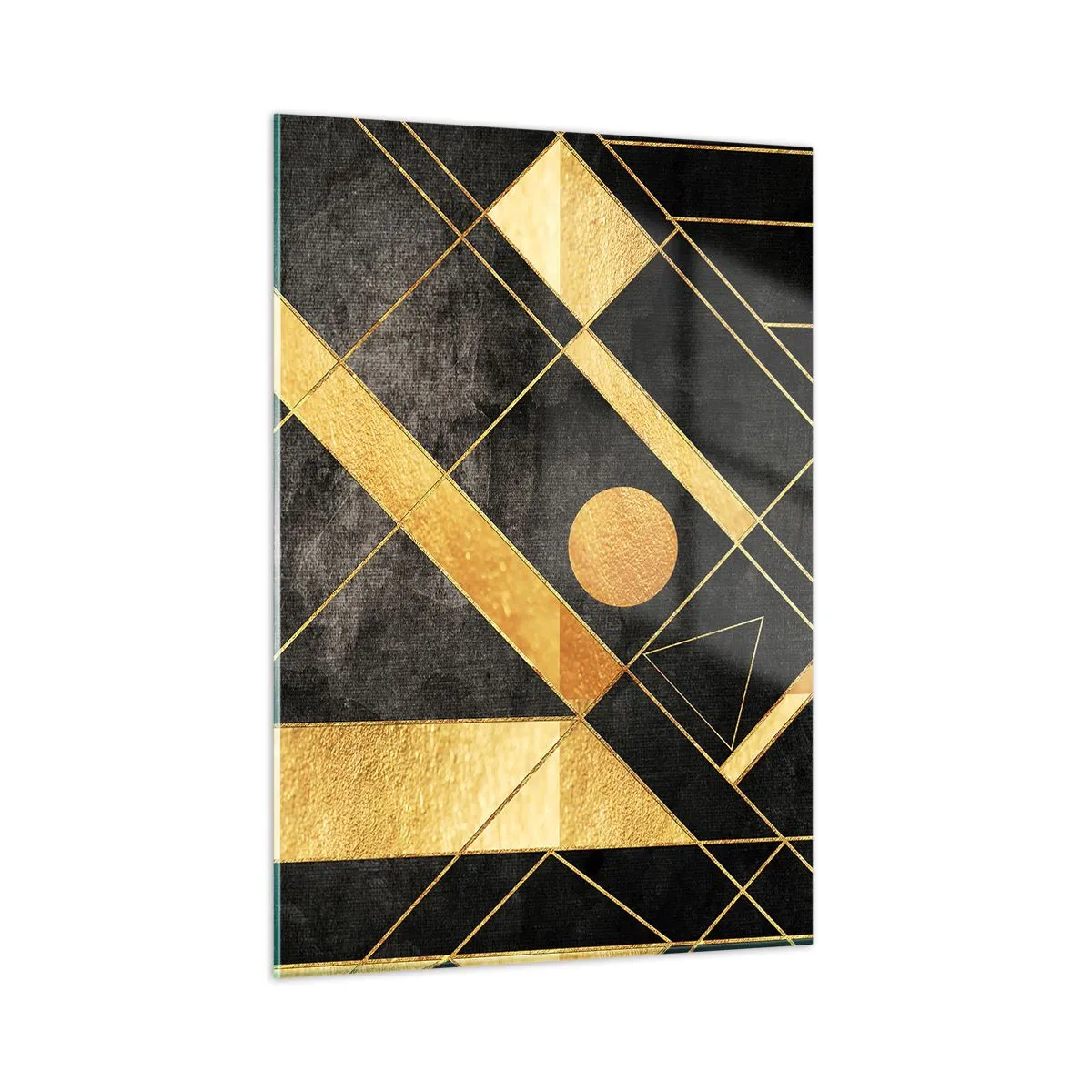Impression sur verre - Image sur verre - Motifs géométriques dorés sur fond noir - 50x70cm - Soleil du désert - Décoration murale moderne pour le salon et la chambre ARTTOR