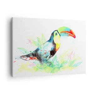 Impression sur toile - Image sur toile - Illustration à l'aquarelle d'un toucan sur fond tropical - 70x50cm - Aussi coloré que l'Amérique du Sud - Décoration murale moderne pour le salon et la chambre ARTTOR