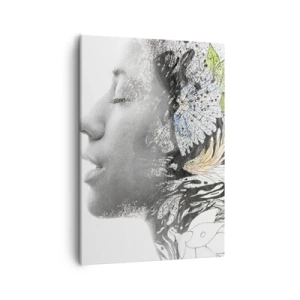 Impression sur toile - Image sur toile - Profil d'une femme dans un collage artistique de nature et de noirceur - 50x70cm - Immergé dans la nature - Décoration murale moderne pour le salon et la chambre ARTTOR