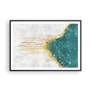 Affiche dans un cadre noir - Poster - Une composition abstraite dans des tons d'or et de turquoise - 100x70cm - Marée dorée - Décoration murale moderne pour le salon et la chambre ARTTOR