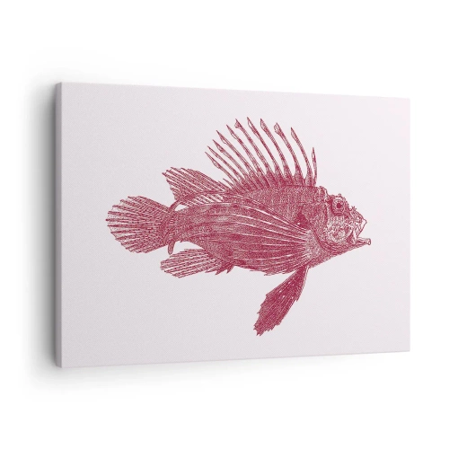 Impression sur toile - Image sur toile - Dessin d'un poisson dans une teinte rouge - 70x50cm - Un habitant des eaux exotiques - Décoration murale moderne pour le salon et la chambre ARTTOR