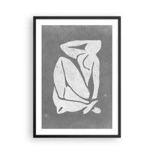 Affiche dans un cadre noir - Poster - Une silhouette minimaliste d'une femme dans des tons de gris - 50x70cm - En pensée - Décoration murale moderne pour le salon et la chambre ARTTOR