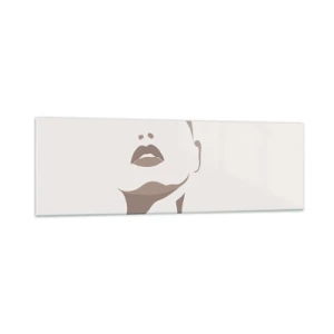 Impression sur verre - Image sur verre - Contour minimaliste du visage d'une femme dans des tons beiges délicats - 160x50cm - Fait de lumière et d'ombre - Décoration murale moderne pour le salon et la chambre ARTTOR
