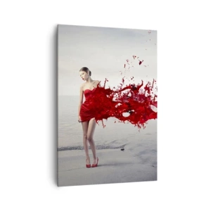 Impression sur toile - Image sur toile - Une femme en robe rouge dans une composition artistique au bord de l'eau - 70x100cm - Passionné comme l'écarlate - Décoration murale moderne pour le salon et la chambre ARTTOR