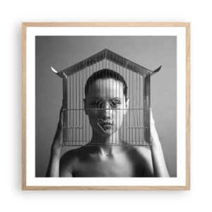 Affiche dans un chêne clair - Poster - Portrait un peu surréaliste - 60x60 cm