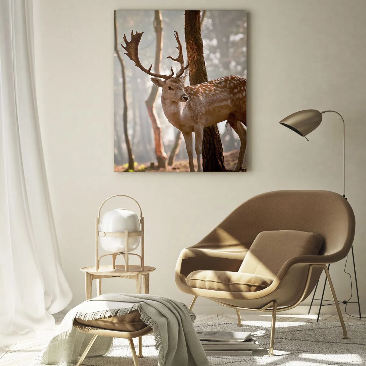 Impression sur verre - Image sur verre - Cerf dans la forêt dans le brouillard du matin - 80x120cm - La lumière de la jeunesse - Décoration murale moderne pour le salon et la chambre ARTTOR