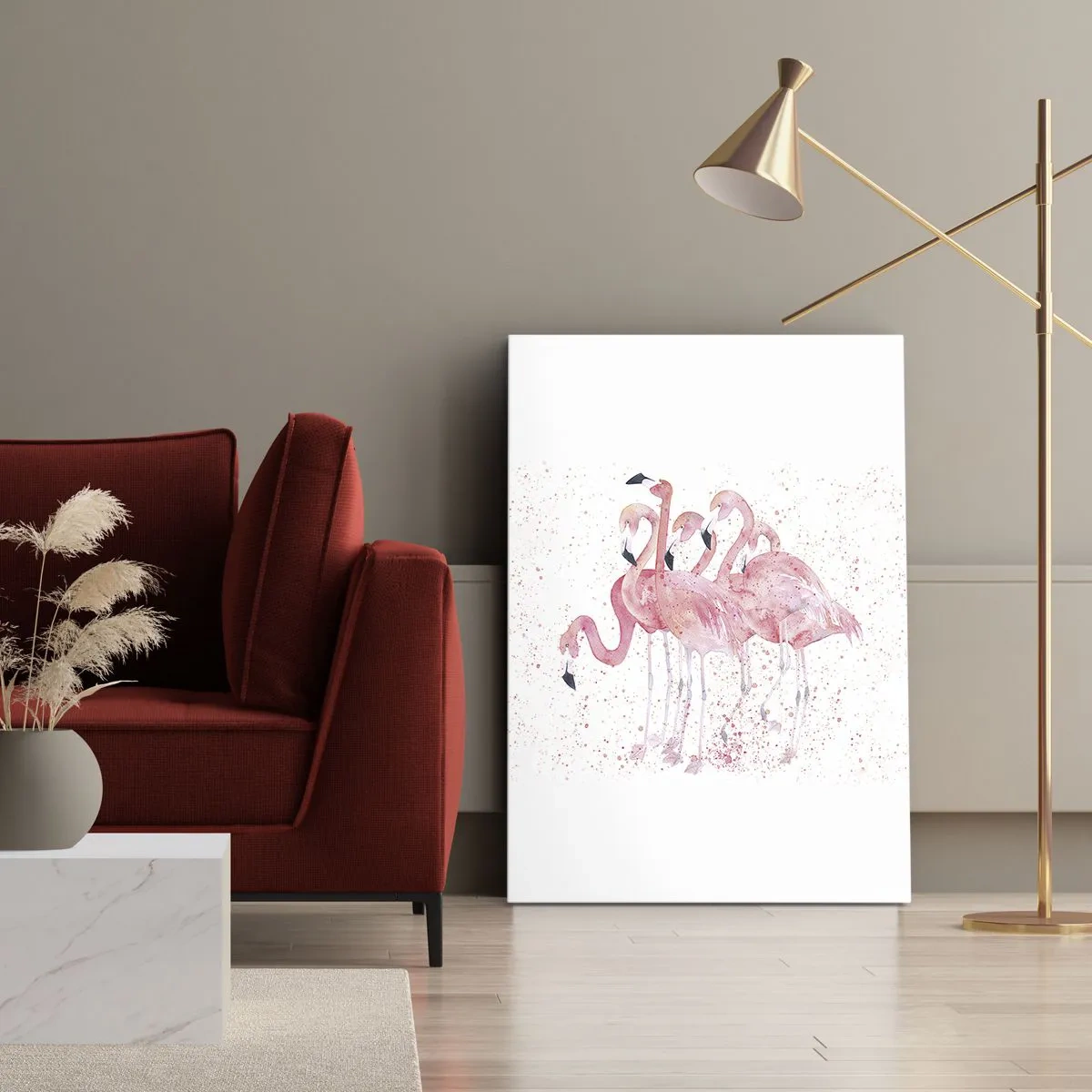 Impression sur toile - Image sur toile - Flamants roses dans un style aquarelle artistique - 80x120cm - Ensemble rose - Décoration murale moderne pour le salon et la chambre ARTTOR