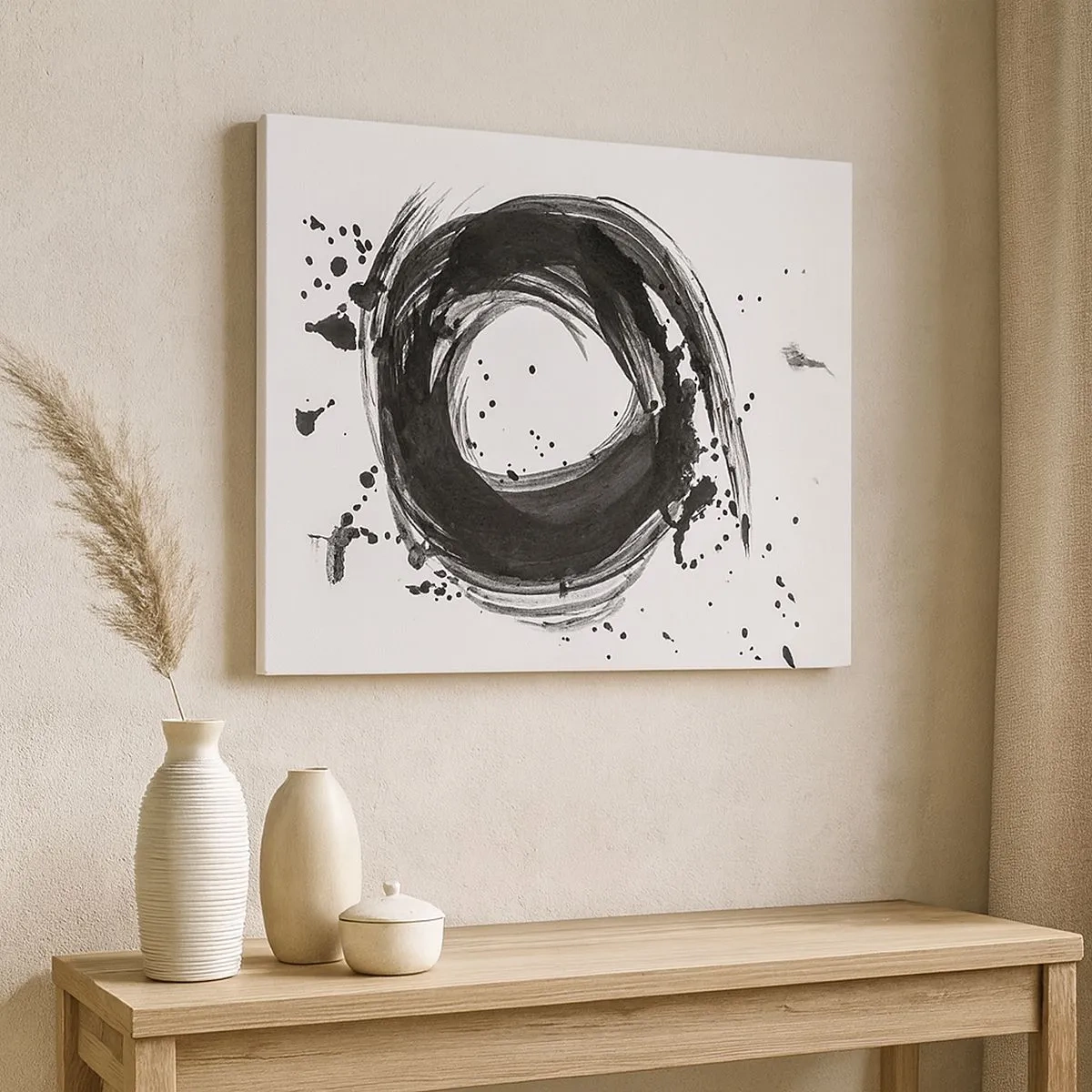 Impression sur toile - Image sur toile - Abstraction noire en forme de cercle sur fond blanc - 70x50cm - Le tourbillon de la création - Décoration murale moderne pour le salon et la chambre ARTTOR