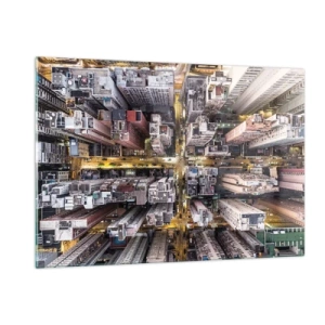 Impression sur verre - Image sur verre - Une vue plongeante sur la métropole - 120x80cm - Salutations de Hong-Kong - Décoration murale moderne pour le salon et la chambre ARTTOR