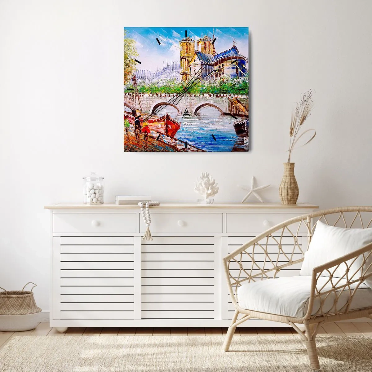 Horloge murale - Pendule murale - Paysage avec un pont et une cathédrale de style classique - 30x30cm - Leur temps ne passe jamais - Décoration murale moderne pour le salon et la chambre ARTTOR