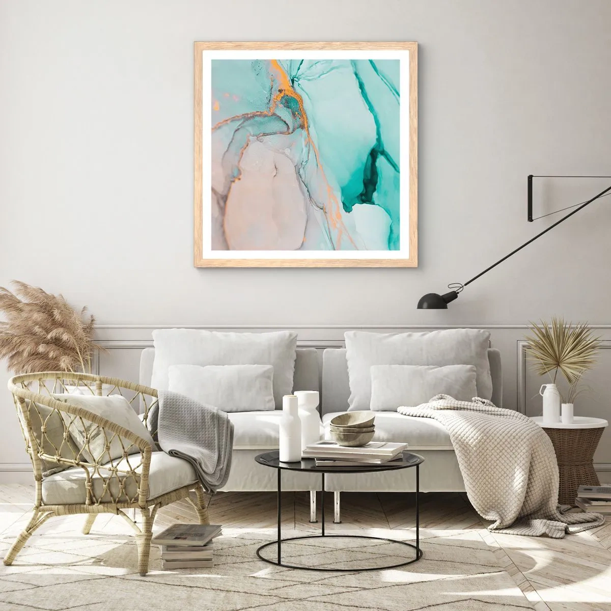 Affiche dans un chêne clair - Poster - Danse des formes et des couleurs - 30x30 cm