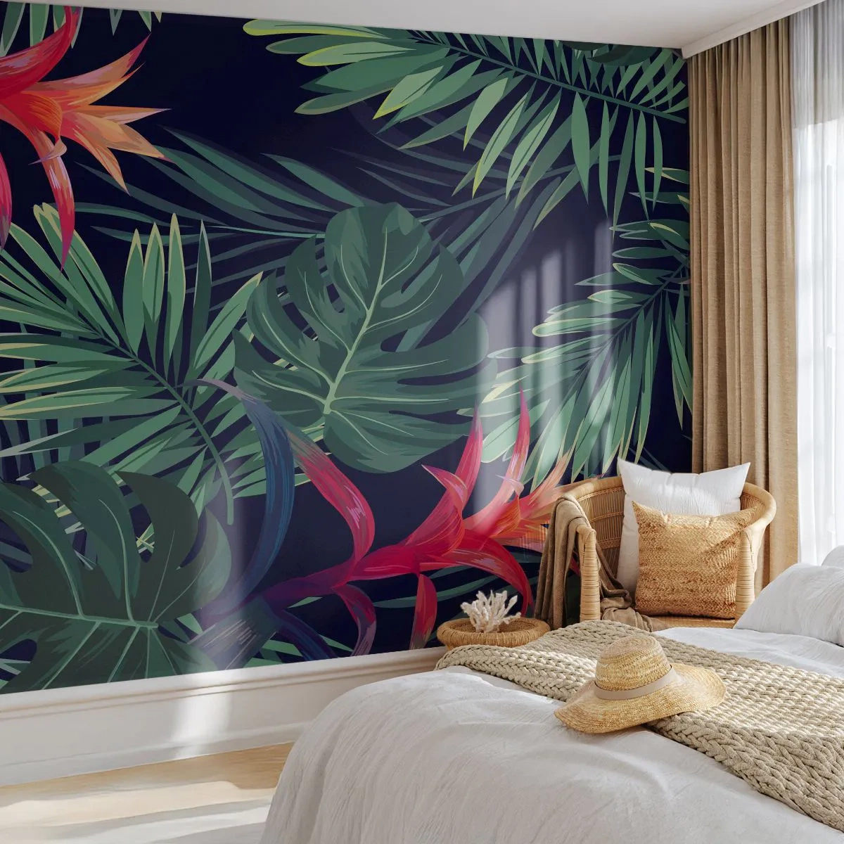Papier Peint Photo Standard Eco - immergé dans la nature - Fleurs, Plante tropicale, Feuilles de palmier - 150x105 cm