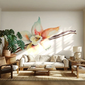 Papier Peint Photo Premium Sand - Douceur de couleur renversée - Fleur de Vanille, Fleur, Bâton de vanille - 250x175 cm