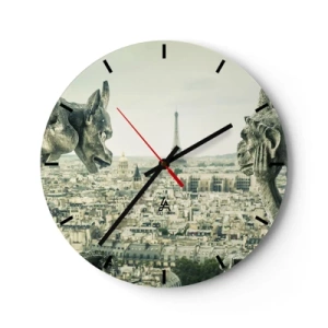 Horloge murale - Pendule murale - Gargouilles de pierre sur Paris avec vue sur la Tour Eiffel - 30x30cm - Bavardage parisien - Décoration murale moderne pour le salon, la cuisine et la chambre ARTTOR