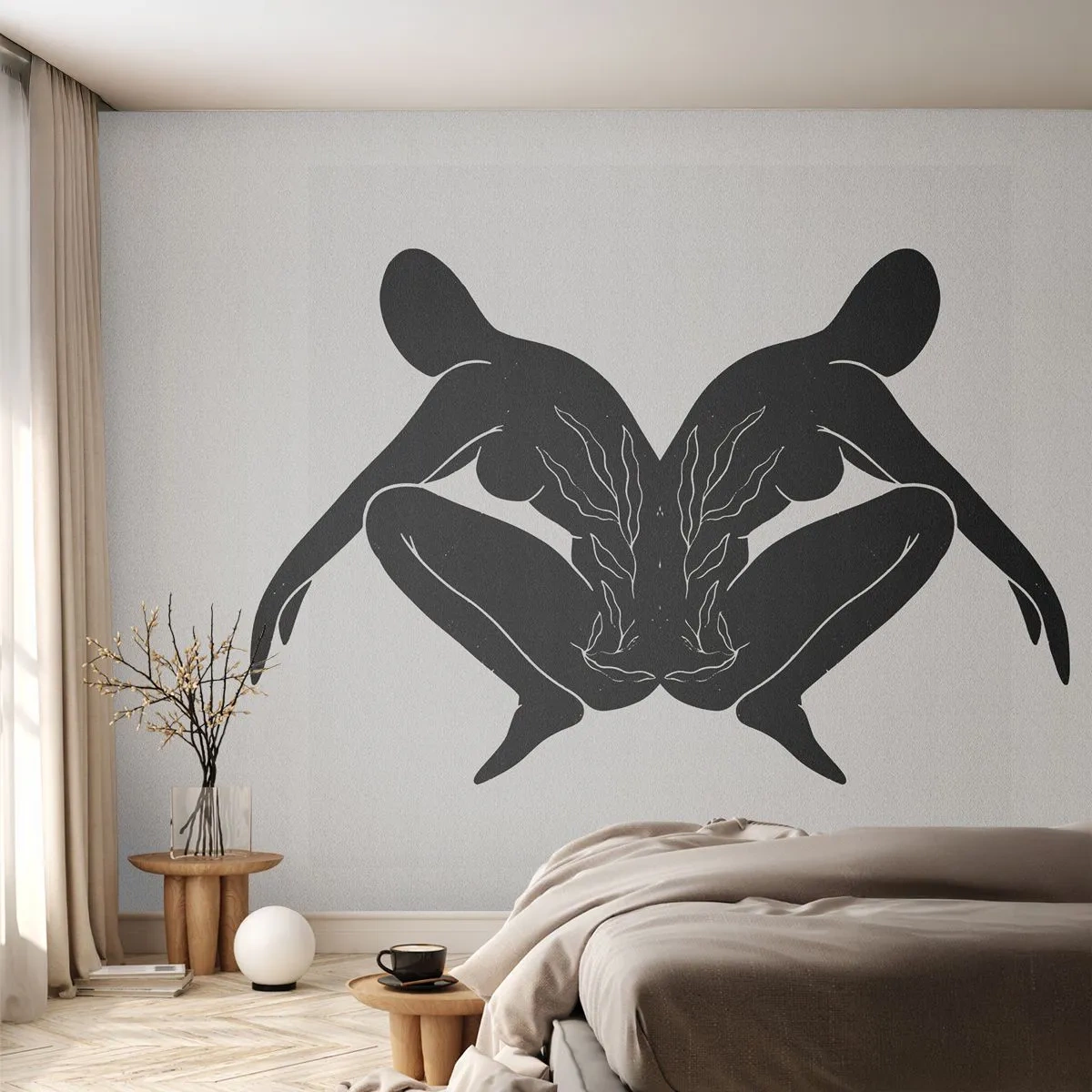 Papier Peint Photo Premium Sand - Silhouettes noires créant un reflet symétrique - 100x70cm - Une âme commune - Décoration murale moderne pour le salon et la chambre ARTTOR