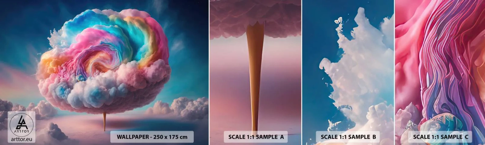 Échantillon de Papier Peint Autocollant Deluxe Sticker - Le rêve d'un parc d'attractions - Pastel, Des nuages, Sucré - 100x30 cm