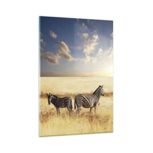 Impression sur verre - Image sur verre - Deux zèbres dans la savane sous les rayons du soleil couchant - 80x120cm - Va-t'en, n'ai pas de paix - Décoration murale moderne pour le salon et la chambre ARTTOR