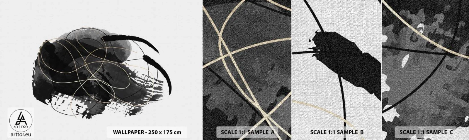 Échantillon de Papier Peint Premium Canvas - Fait de noir - Abstraction, Morceau, Art moderne - 100x30 cm