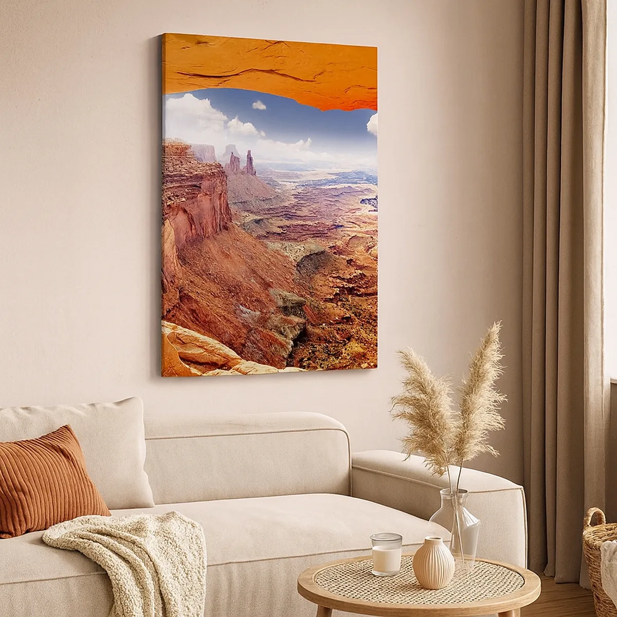 Impression sur toile - Image sur toile - Canyon vu à travers une fenêtre rocheuse aux tons rocheux chauds - 50x70cm - Sculpté par la nature elle-même - Décoration murale moderne pour le salon et la chambre ARTTOR