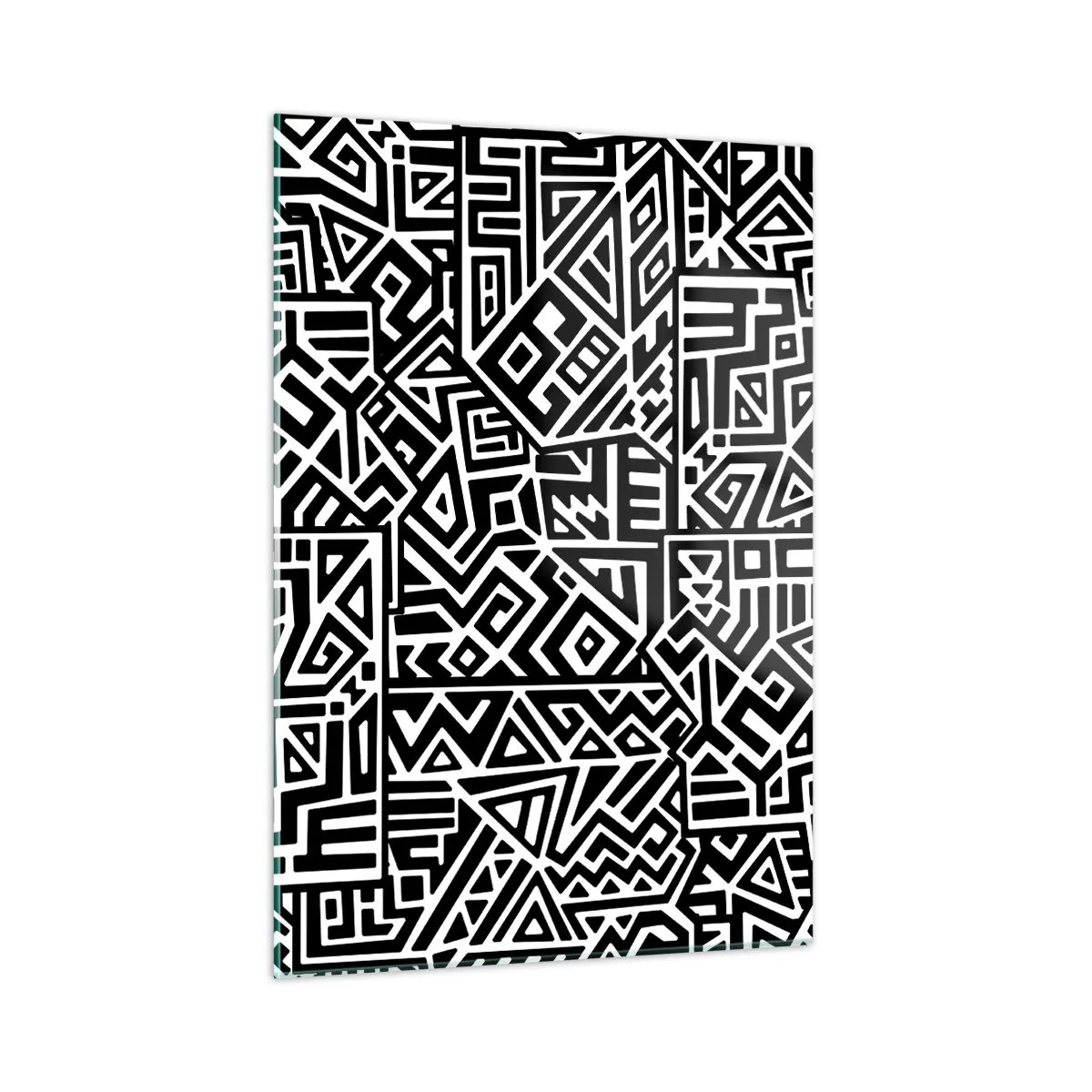 Impression sur verre - Image sur verre - Motif noir et blanc inspiré de l'art tribal - 50x70cm - Composition précolombienne - Décoration murale moderne pour le salon et la chambre ARTTOR
