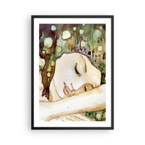 Affiche dans un cadre noir - Poster - Portrait artistique à l'aquarelle d'une femme endormie - 50x70cm - Un rêve violet émeraude - Décoration murale moderne pour le salon et la chambre ARTTOR