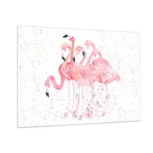 Impression sur verre - Image sur verre - Flamants roses à l'aquarelle sur fond clair avec des taches délicates - 100x70cm - Ensemble rose - Décoration murale moderne pour le salon et la chambre ARTTOR