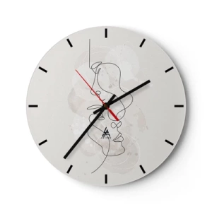 Horloge murale - Pendule murale - Un graphique minimaliste de deux visages entrelacés dans un style line art. - 30x30cm - Emmêlé dans une étreinte - Décoration murale moderne pour le salon, la cuisine et la chambre ARTTOR