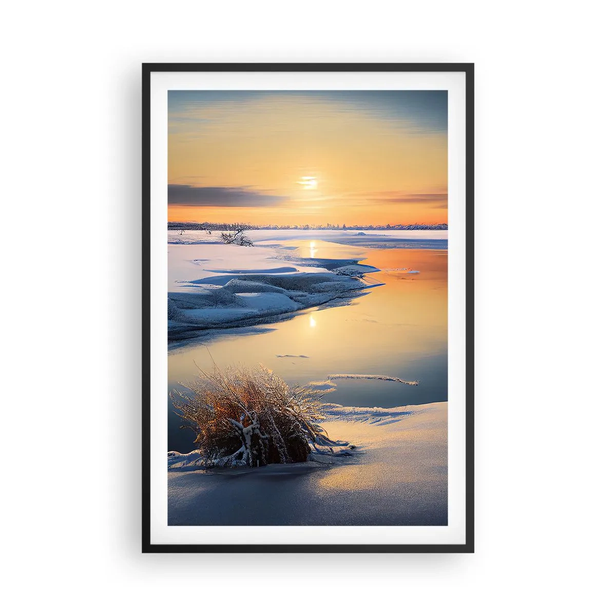 Affiche dans un cadre noir - Poster - Coucher de soleil d'hiver - 61x91 cm