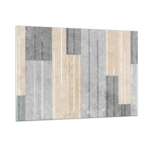 Impression sur verre - Image sur verre - Rayures géométriques dans les tons gris et beige - 120x80cm - Composition : se tenir droit - Décoration murale moderne pour le salon et la chambre ARTTOR