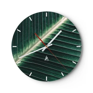 Horloge murale - Pendule murale - Gros plan d'une feuille dans des tons verts - 30x30cm - Le rythme de la nature - Décoration murale moderne pour le salon, la cuisine et la chambre ARTTOR