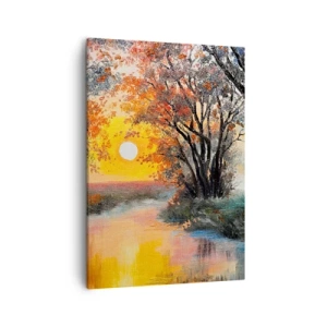 Impression sur toile - Image sur toile - Coucher de soleil sur la rivière dans un paysage d'automne - 50x70cm - Climats de printemps - Décoration murale moderne pour le salon et la chambre ARTTOR